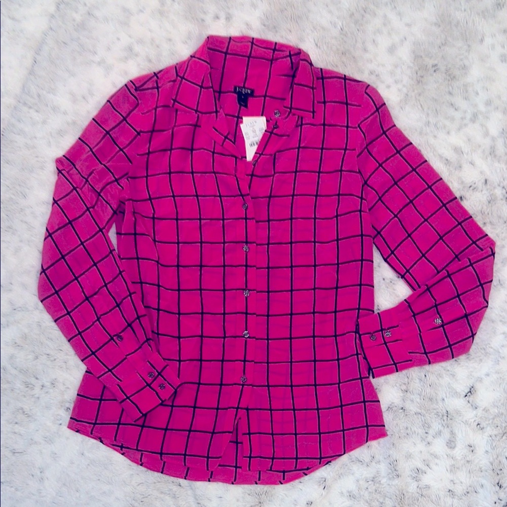 🆕J.Crew Factory- Pink/Navy Checkered Shirt